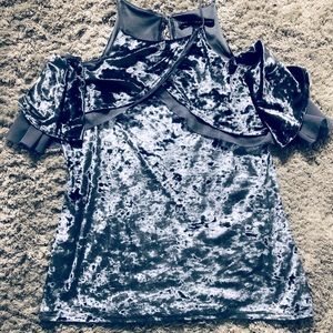 White House Black Market Crushed Velvet cold shoulder top.